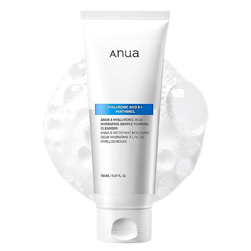 Anua 8 Hyaluronic Acid Moisturizing Gentle мягкая увлажняющая пенка для умывания, 150 ml ANUA 8 Hyaluronic Acid Foaming Cleanser Reinigungsschaum mit Panthenol und Zink PCA